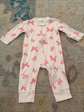 Pima Cotton - Baby Girls White Footie Pajamas with Pink Bow Print